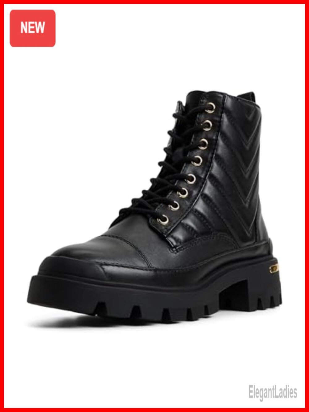 Genuine Leather Quilted Combat Booties with Lug Sole and Zip Closure